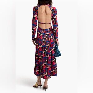 NWT FARM Rio Wild Mushrooms Black Jersey Midi Dress Open Back